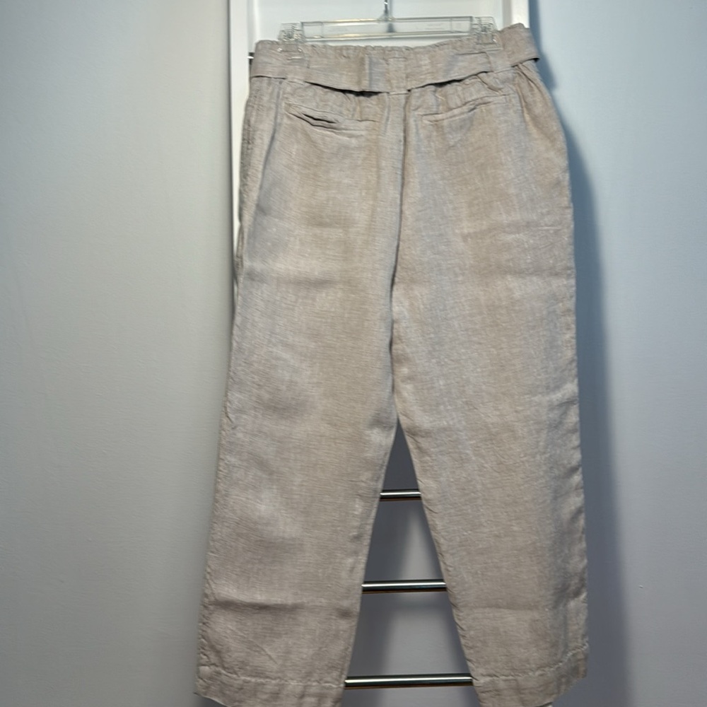 Chico’s Neutral Straight Leg Belted/Hook/Zipper/Elastic Linen Capri - Picture 6 of 7